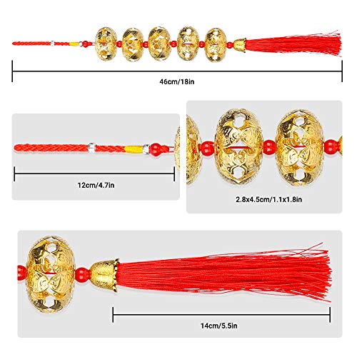 Chinese New Year Hanging Decorations LINGSFIRE 2 Pack Chinese Lanterns Decorative with Bells & Tassel Pendant Spring Festival Bell Chimes Hanging Ornament for Home/Garden/Party/Festival Decoration