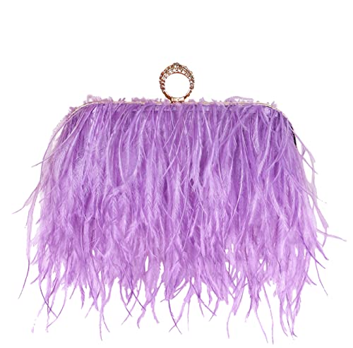 Image of ZAKIA Women's Real Natural Ostrich Feather Tote Evening Dress Bag Shoulder Bag Party Money Bag Wallet Clutch