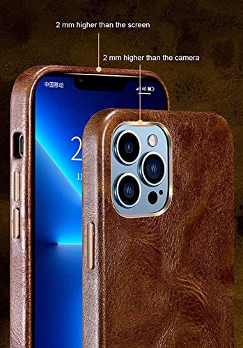 Coque en cuir de vache ciré pour iPhone 14 Pro, étui rétro marron élégant et durable - 3