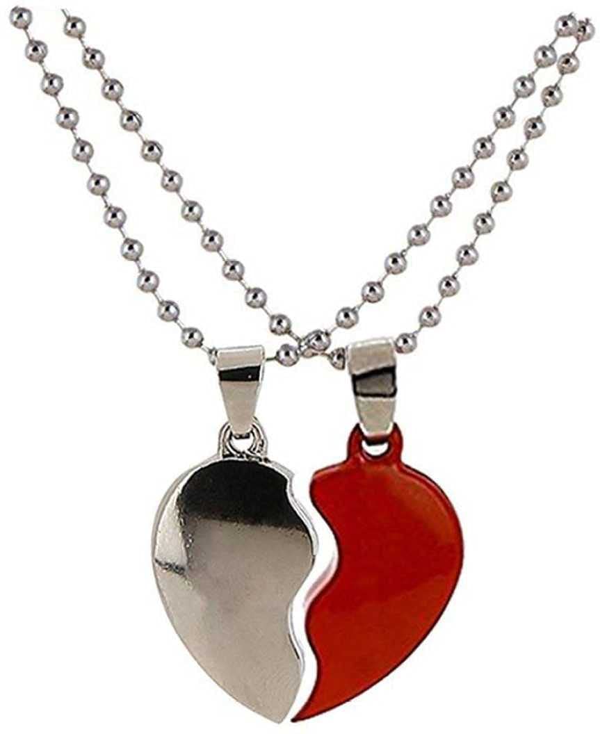 Girls Couple Lovers Valentine Special Broken Two Half Heart Shape Love Sterling Silver Steel Pendant Locket Necklace Chain Jewellery (B09C4QM2KX) Amazon Price History, Amazon Price Tracker