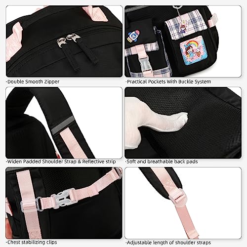 Hey Yoo Cute School Backpack for Girls Backpack for School Bag Kids Backpacks for Girls Kawaii Bookbag for Teen Girl (Black)4