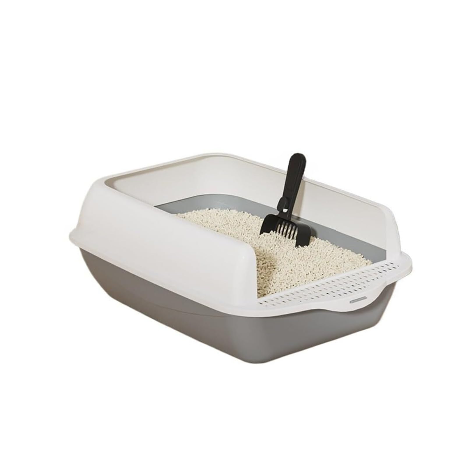 autopulente Lettiera for gatti aperta di grande capacità Lettiera resistente con bordi alti Antispruzzo Vassoio rimovibile facile da pulire grande(Gris)
