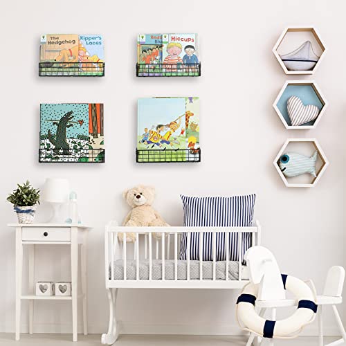 Wall Mounted Metal Kids Bookshelf, Floating Book Shelves For Kids Nursery Toddler Classroom, Hanging Book Shelf Organizer For Room Decor, Black, Set Of 4,Small #TOP4
