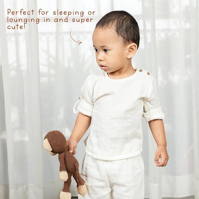GUBBACHHI Amba Soft Toy with Cream Pajama Gift Set | Crochet Toy and Muslin Pajama Combo | Gifting for Toddlers & Children | 100% Muslin Pajama Set | Birthday Gift | Toy for Gifting (3-4 Years) 3