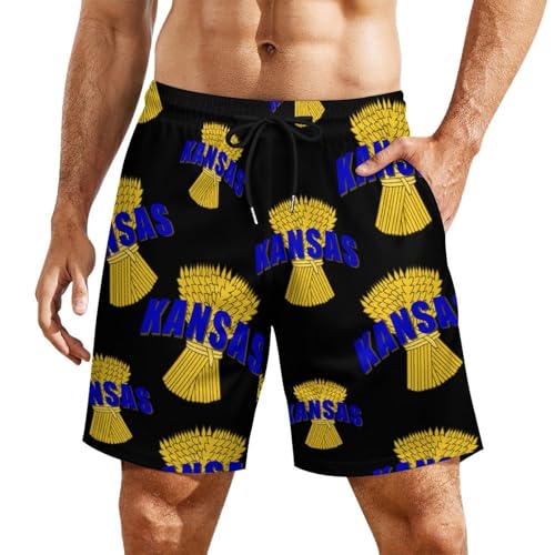Kansas Wheat Cereal Crop Beach Shorts for Men Swim Trunks Quick Dry Swim Shorts with Compression Liner Pocket