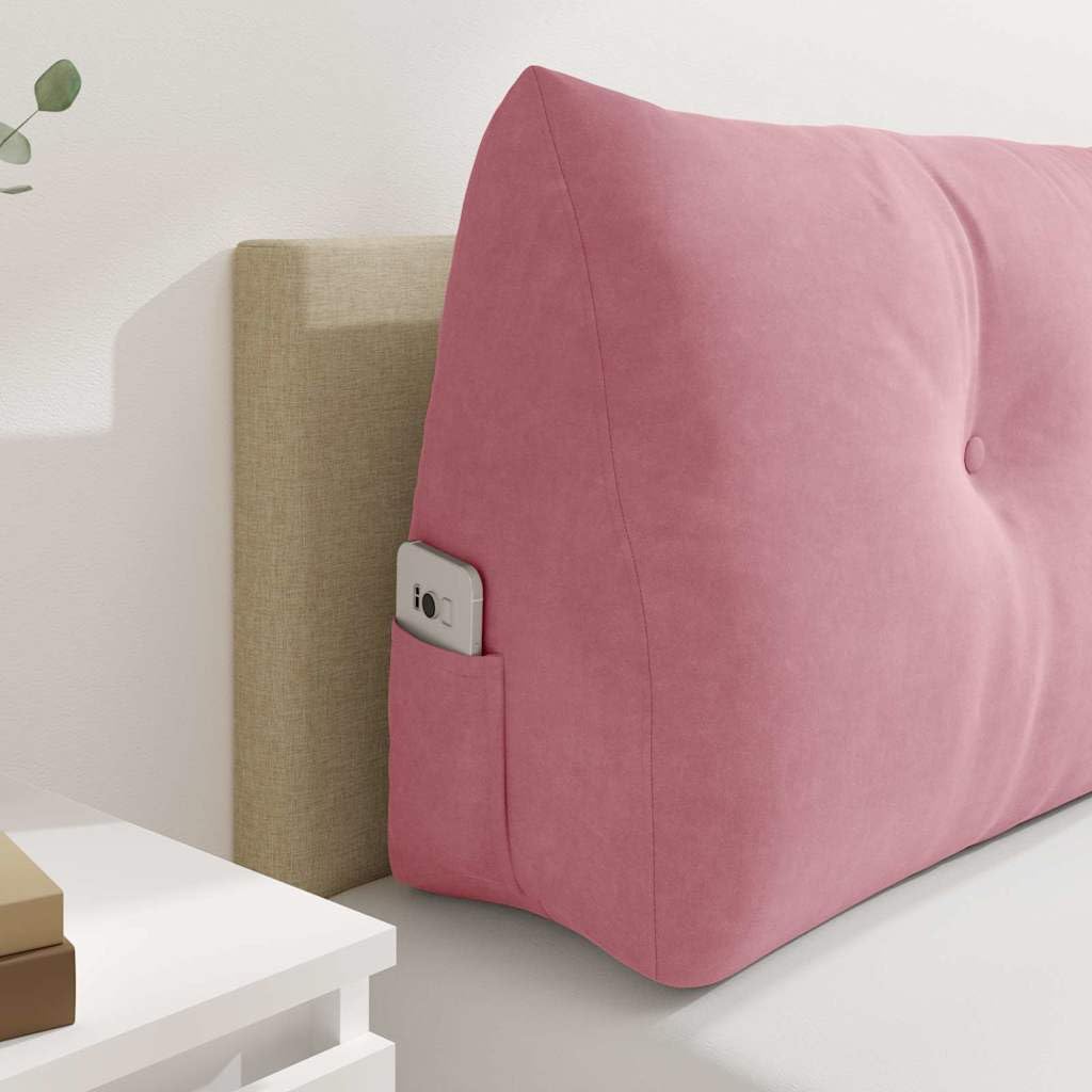 Rückenkissen Rosa 120x24x50 cm Samt mit Seitentasche, Abnehmbarer Bezug, ergonomische Rückenlehne für Sofa Couch & Bett, modernes Dekokissen für Wohnzimmer Schlafzimmer Büro
