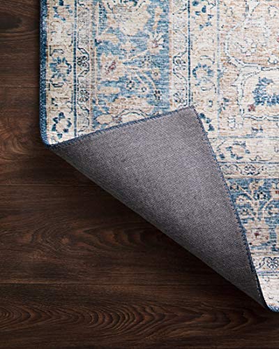 Loloi Layla Collection LAY-07 Blue/Tangerine 5'-0" x 7'-6" .13" Thick Area Rug, Soft, Durable, Vintage Inspired, Distressed, Low Pile, Non-Shedding, Easy Clean, Printed, Living Room Rug