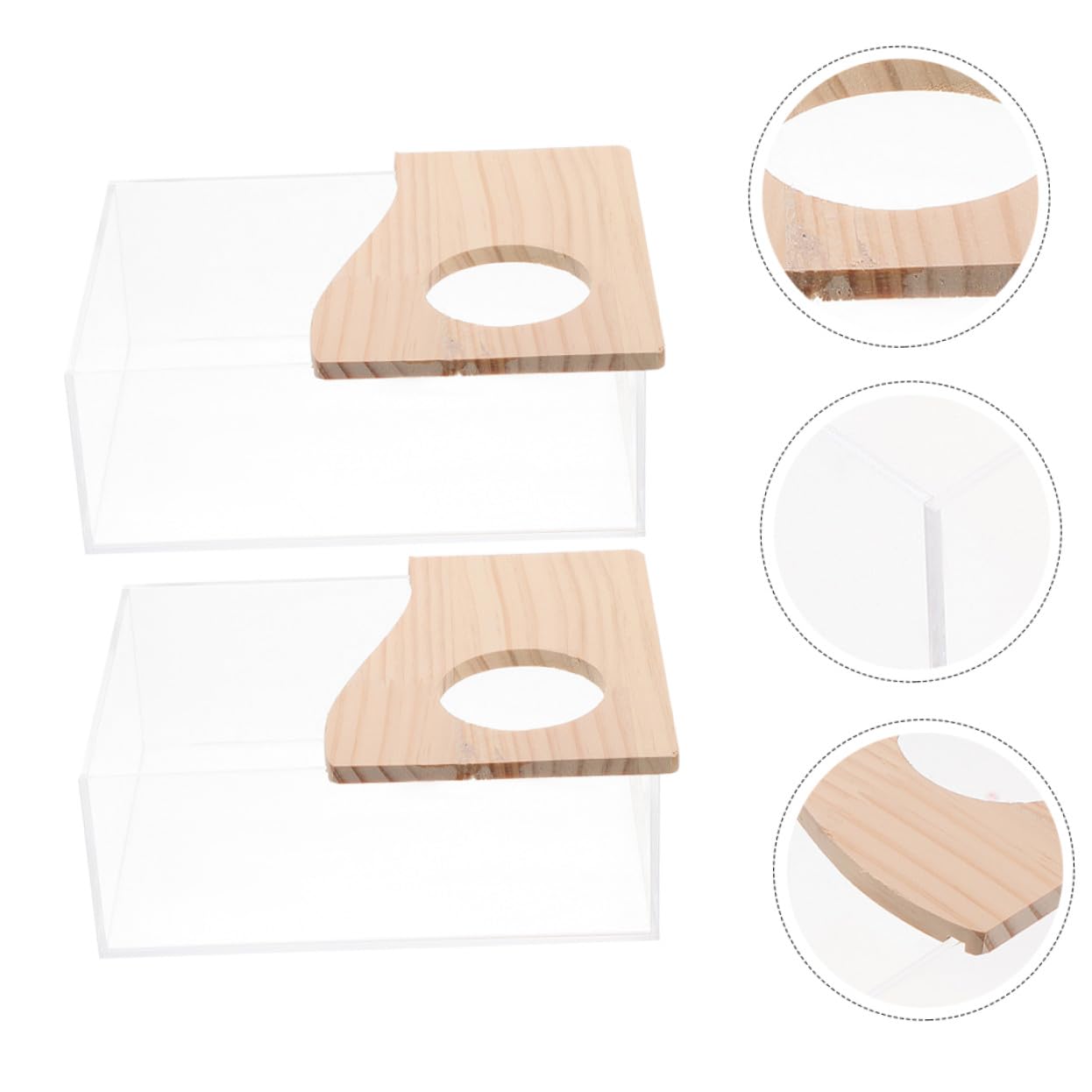 2 Stück Transparente Hamster Sandbadbox aus mit Holzabdeckung und Belüftung Robustes Kleintier Bad für Chinchillas Mäuse Ratten Geräumige Haustier Waschbox