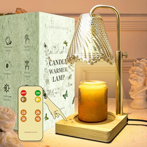 JIMEI Candle Warmer Lamp with Timer Electric Wax Warmer for Scented Wax Melt Warmer Melter for Jar Candles Touch & Remote Control Dimmable Adjustable Height Gifts for Women 2 Bulbs Skirt Shaped Glass
