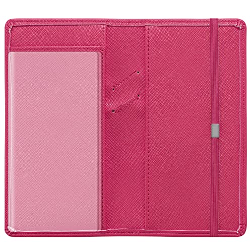 Image of LOLOMLO Checkbook Cover for Duplicate Checks, Stripes Criss Cross Embossed PU Leather Check Book Holder for Top Side Tear Register, RFID Blocking Wallet with Elastic Strap & Pen Slot, Hot Pink