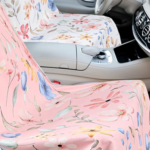 Image of Hahafelt 2 Pack Car Seat Towel Cover with Storage Bag, Watercolor Flowers