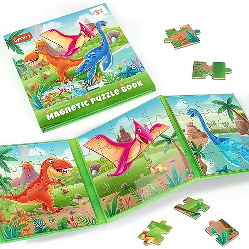 Image of SYNARRY Dinosaur Puzzles for Toddlers 3-5, 20 Pieces Magnetic Puzzles for Kids Ages 3-5, Travel Activity Toys Games in Car Airplane Road Trip, Travel Toys Gifts for 3 4 5 Year Olds