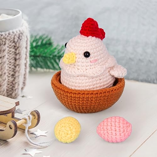 Image of Crochetta Crochet Kit for Beginners, Crochet Starter Kit with Step-by-Step Video Tutorials, Crochet DIY Knitting Supplies for Adults Kids, Cute Hen Chicken with Eggs Crocheting Set(40%+ Yarn)