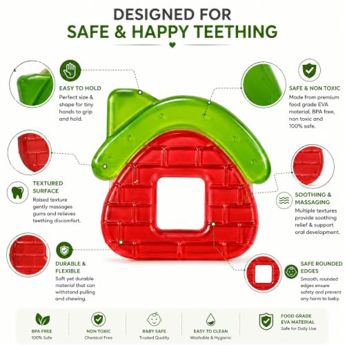 Image of CHICAGOZONE Premium Baby Silicone Teether Ring Toy - BPA Free Soft Teething Toy for Infants, Multi-Texture Sensory Chew Toy, Easy Grip Teether for Babies 3-12 Months, Cute Animal Design (Multicolor) (HOME SHAPE)