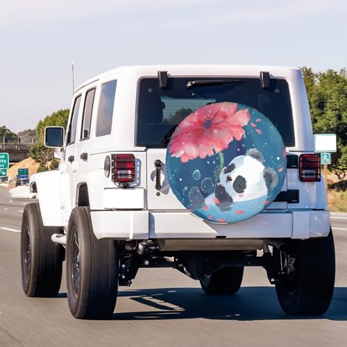 Image of Dujiea Cute Panda Spare Tire Cover, Universal Wheel Tire Cover Waterproof Dust-Proof Tire Protectors for Jeep Trailer Rv Van SUV Truck Camper and Many Vehicle 14 15 16 17 Inch