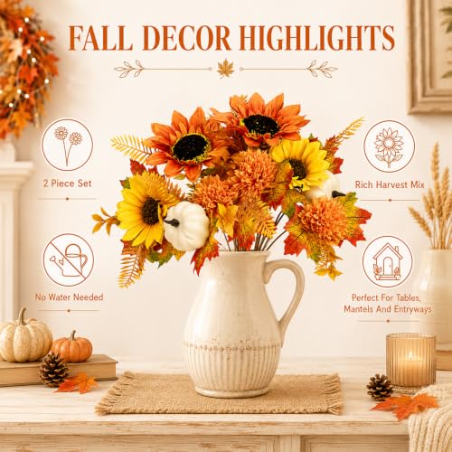 2Pcs Herbstblumen Künstlich, Herbstdeko Innen für Herbst Erntedankfest – Bild 3