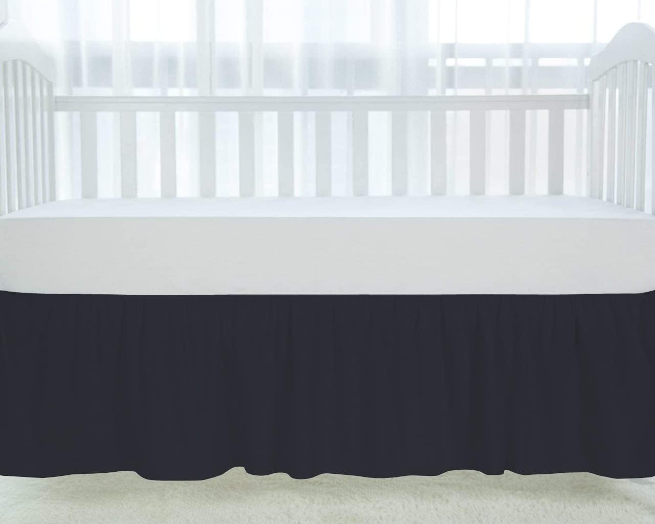 100% Egyptian Cotton, Nursery Crib Toddler (28" x 52" + 14") 800 Thread Count Crib Skirt Dust Ruffle, Bedding Skirts for Baby Boys or Girls, 14" Drop, Black Solid