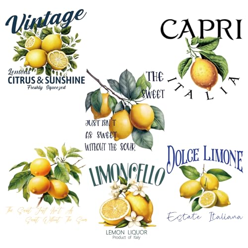 SUPERDANT 6 calcomanías de transferencia de calor de limoncello, para planchar, para camisetas, transferencias DTF, listas para presionar, para ropa, sudaderas, chaquetas, regalo de bricolaje