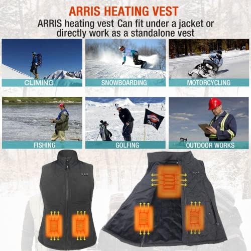 ARRIS Heated Vest for Women, Electric Heating Warm Gilet Slim Fit Size Adjustable for Outdoor Camping Hiking Golf (Include 7.4V Battery)