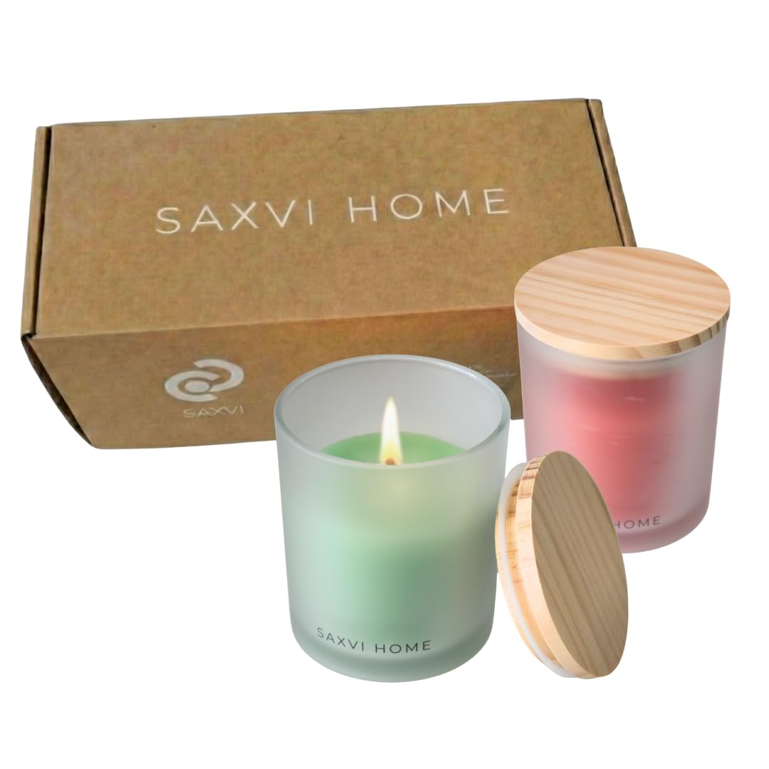Set 2 Velas Cera de Abeja SAXVI HOME - 70 h (Limón y Ylang Ylang) | Velas Aromáticas Artesanales, Aceites esenciales ecológicos, combustión limpia, vaso de cristal, pack regalo mujer