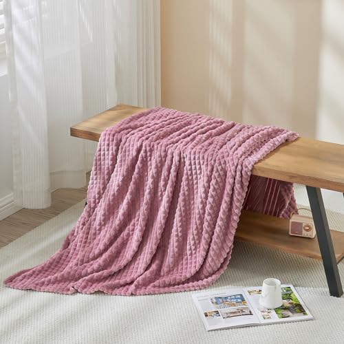 Image of EMME Fleece Throw Blanket Luxury Flannel for Couch Bed Sofa Chair, Soft, Plush, Warm and Cozy Blanket with Geometric Grid Design (Purple, 50'' x 60'')