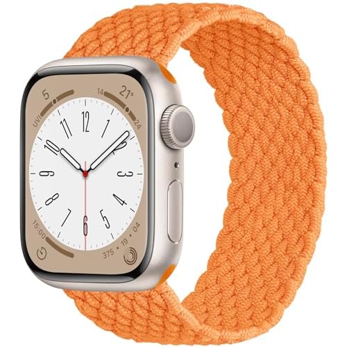 Stretchy Braided Solo Loop Compatible with Apple Watch Band Series 9 8 7 6 5 4 3 38/40/41mm for Women Men, Cute Nylon Elastic Sport Strap for iWatch SE 1/2, XS Bright Orange Bright Orange XS