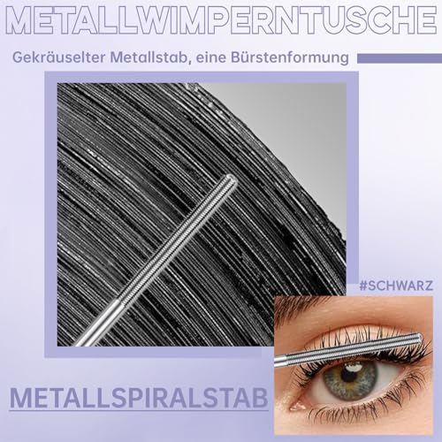 Noerrors Metall-Mascara, waschbarer Eisen-Wimpernstab, 3D-Curling, extra schlanker feiner Volumenpigment-Langwimpern, pinsellose Bürste, wasserfestes lang anhaltendes Wimpern-Make-up #Schwarz