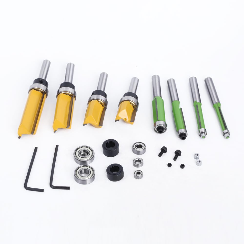 16 sztuk 8mm Shank Router Bit z zestawem łożysk wzór Flush Trim Router Bit Emplate frez do drewna frez trzpieniowy do obróbki drewna