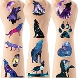 Wolf Party Temporary Tattoos - 200+ Animal Themed Tattoos Birthday Party Favors Supplies Decorations, Beautiful Starry Sky Wolves, Treat Bag Stuffers, Classroom School Prize