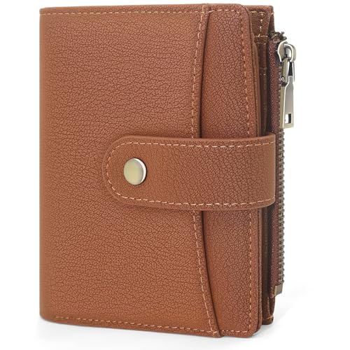GOUNNU Cartera de Mujer Cuero PU Monedero Mujer Formato Corto Pequeña Billeteras para Mujers Bloqueo RFID Monedero Tarjetero con Cremallera para Monedas y 16 Ranuras para Tarjetas (Marrón)