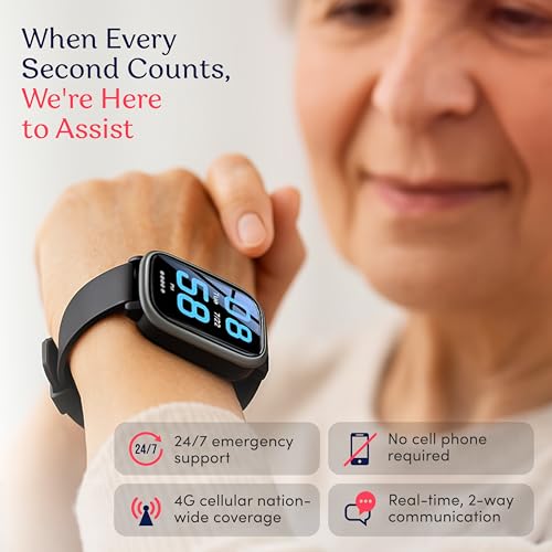 Cellular Medical Alert Smart Watch with Emergency Button for Elderly, 24/7 Monitoring, Fall Detection for Seniors, Water-Resistant Watch with 2-Way Communication, GPS Tracking, Heart Rate Monitor