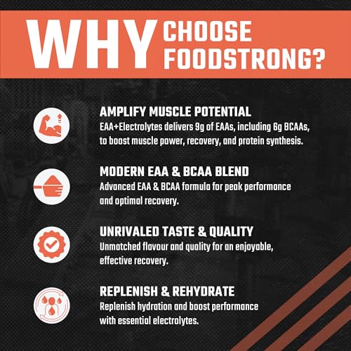 Image of Foodstrong EAA 9000 with Hydrating Electrolytes, Spicy Guava Flavour, 9g Essential Amino Acids (EAA) & 6g BCAA Per Serving - Supports Muscle Recovery & Rehydration - 300g, 25 Servings