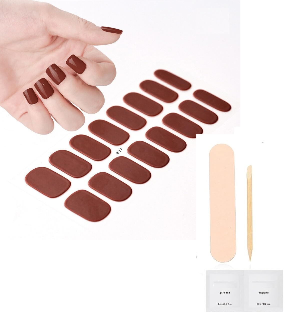 Cazuela Semi Cured Gel Nail Strips - Pink Semi Cured Nail Wraps - Soft Self-Adhesive Gel Nail Stickers with 16PCS Nail File Stick - Long Lasting French Tip Stickers (15 Sandy Brown)