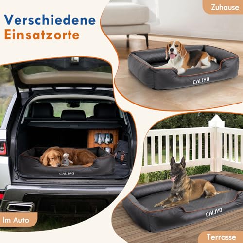 CALIYO Orthopädisches Hundebett Grosse Hunde – Hundekissen aus Kunstleder, Wasserdicht & Waschbar, Memory Foam Hundesofa mit 4 Rändern, Hundematte 127×97×18CM, Schwarz