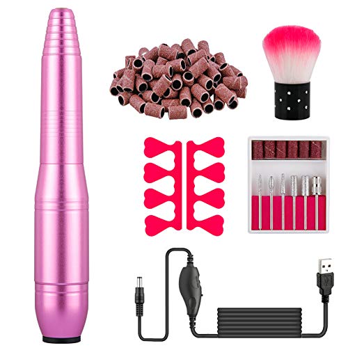 Portable Electric Nail Rig Professional USB Electric Nail File Set With 6 Nail Drills and 106 Frosted Belts for Acrylic Efile Nail Drill Manicure Pedicure Polishing Tool(purple)