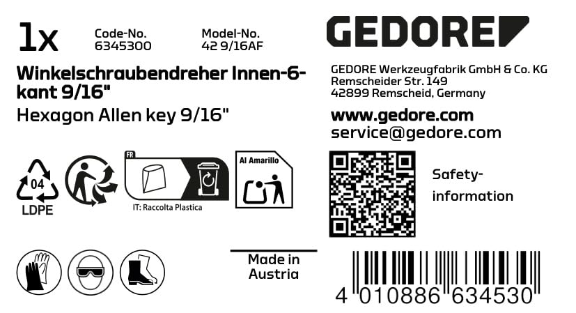 Gedore Key Hex Male Folded 9/16 " - 42 9/16AF, Chrome, 9/16 pollici - Image 2