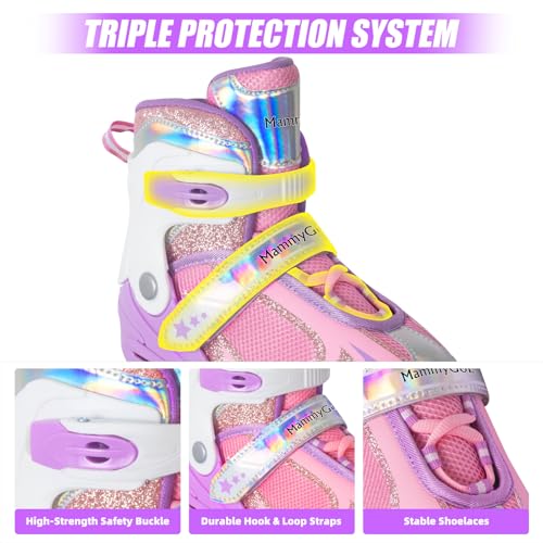 MammyGol Adjustable Inline Skates for Girls Kids Boys Youth with Light up Wheels, Light Purple Beginner Blades Roller Skates for Boys Size 10 11 12 13 Ages 6-12 - Thumbnail 3