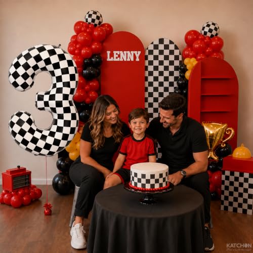 Image of KatchOn 3rd Birthday Number Balloons, 40 Inch Checkered Foil 3 Balloons