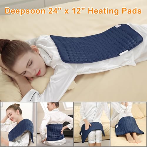 Image of Deepsoon Heating Pad,Electric Heating Pads for Back,Neck,Moist Heating Pad for Abdomen Shoulder Knee Legs,Dry /Moist Heat&Auto Shut Off,Mother's Day Birthday for Men and Women,Navy Blue,24x12 Inch