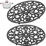 Sumnacon 2Pcs Oval Cast Iron Trivet - Antique Heat Resistant Metal Trivet for Hot Dish Pot Pan Teapot, Vintage Well Made Hot Plate Pad for Kitchen Dining Countertop Table