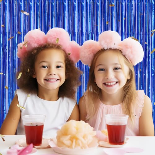 Image of DECOCKRAT 2 Pack Foil Fringe Backdrop - Laser Royal Blue Shiny Tinsel Curtains for Party Decoration /Photo Booth Props - 3.3x6.6 FT Metallic Foil Backdrop for Birthday, Wedding, Graduation, Christmas.