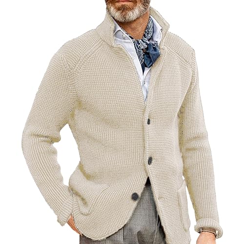 Men's Slim Knitted Button Sweater Solid Color Cardigan Plus Size Tops Casual Fashion Sweatshirt with Pockets