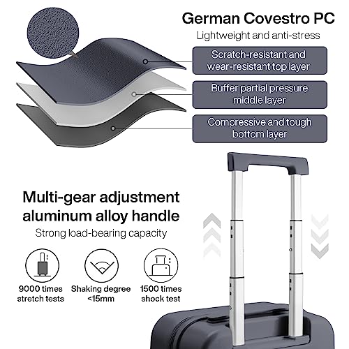 mixi Luggage Suitcase with Spinner Wheels, Hardside Rolling Suitcase PC with Cover & TSA Lock Lightweight Travel Case 28in Checked in, Rock Gray3