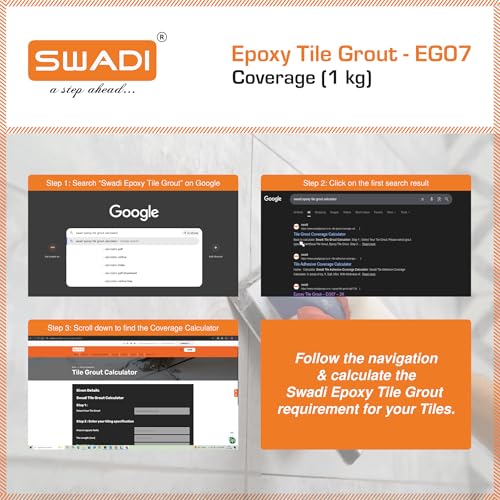 Image of Swadi Epoxy Tile Grout EG07-1 kg (Ivory-105), 2-Component Stain-Free, Water & Germ Resistant, Easy-Clean, Food-Grade Certified for Kitchen, Bathroom & Balcony Tile Joints