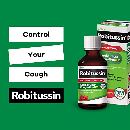Robitussin Adult Maximum Strength Cough + Chest Congestion Dm Max (4 Fl. Oz. Bottle), Non-Drowsy Cough Suppressant & Expectorant, Raspberry Flavor #TOP5