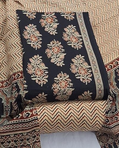 Image of DRAVINAM Trends Women's Premium Cambric Cotton Jaipuri Printed Unstitched Salwar Suit Dress Material with Mulmul Cotton Dupatta