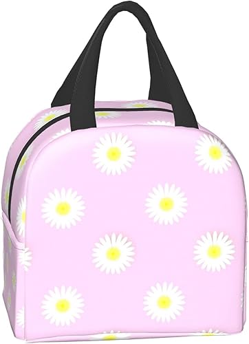 Miniatura 3 de Lonchera con aislamiento para mujer, bolsa térmica, contenedor reutilizable para el trabajo, oficina, viajes, picnic, diseño de margarita en rosa