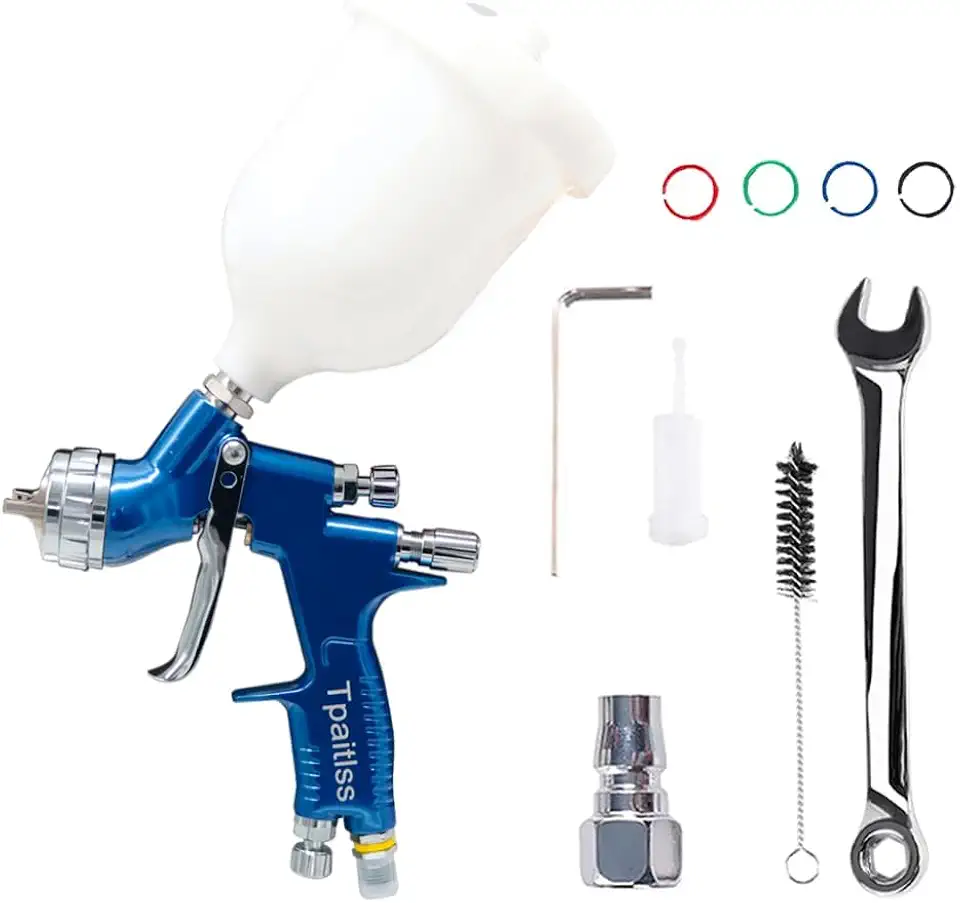 Pistola de Pintura Hvlp Automotiva com Bico de 1,3 Mm E Copo de Plástico de 600 Ml Para Pintura de Carros, Azul.