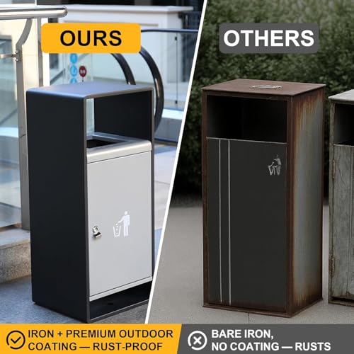 Image of Commercial Outdoor Trash Can with Lid,Rust-Resistant Waterproof Windproof Garbage Can with Removable Inner Barrel, Lockable Stainless Steel Trash Bin for Patio Hotel Park Garden