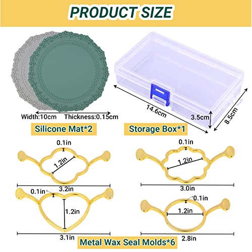 9 Pieces Wax Seal Kits-6 Pcs Metal Wax Seal Molds For Wax Seal Stamp,2 Pcs Round Shape Silicone Mat With 1 Storage Box For Gifts Wrapping Wedding Invitations Envelopes Cards Wine Packaging #TOP1